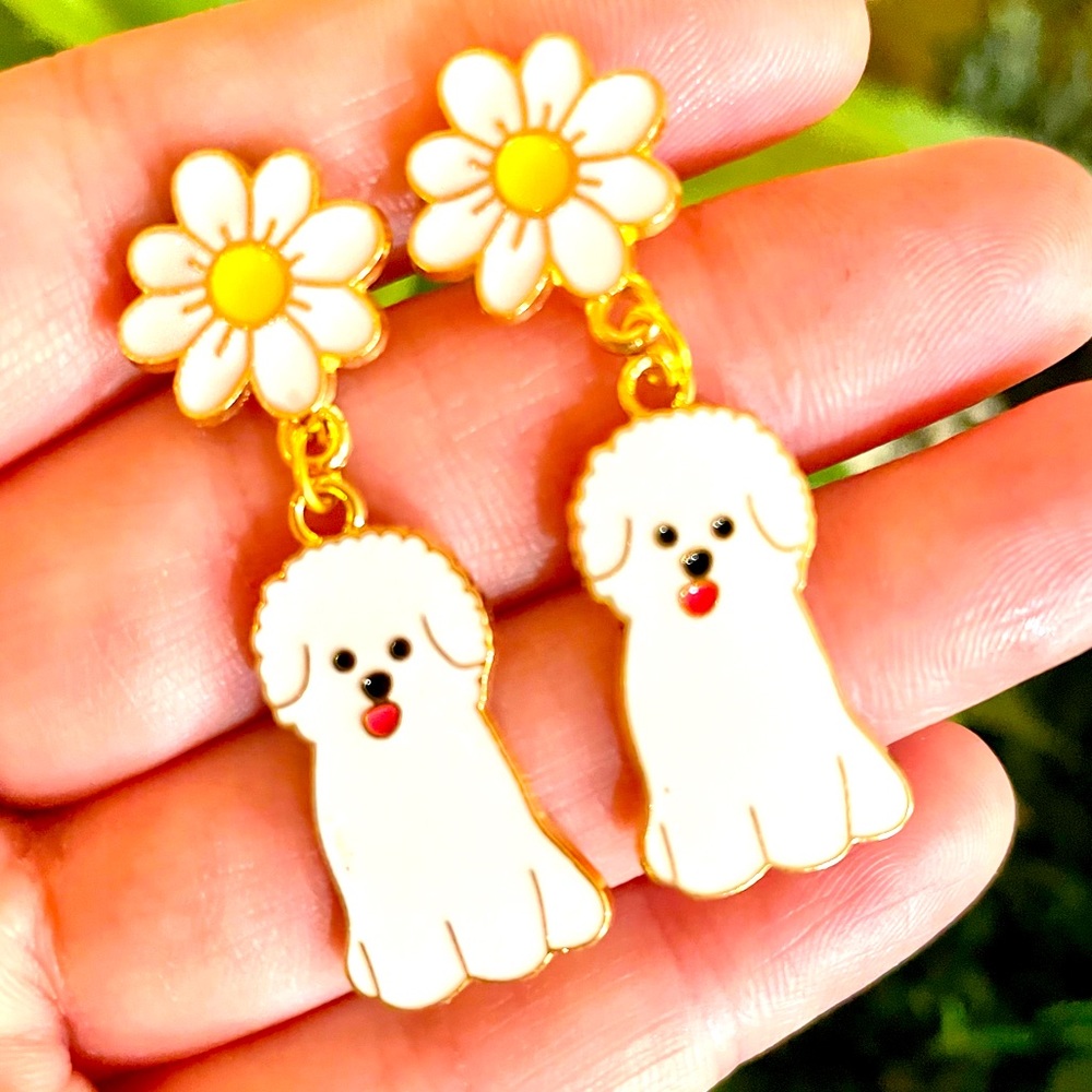 Floral Dog Dangle Earrings